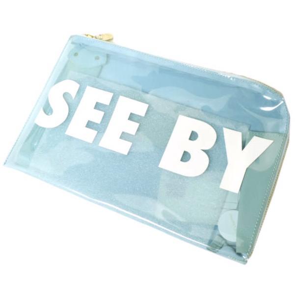 新品 SEE BY CHLOE シーバイクロエ PVC CLUTCH BAG ポリ塩化ビニールクリアクラッチバッグ チャーム付き 19UP822509 Blue スケルトン |  | 02