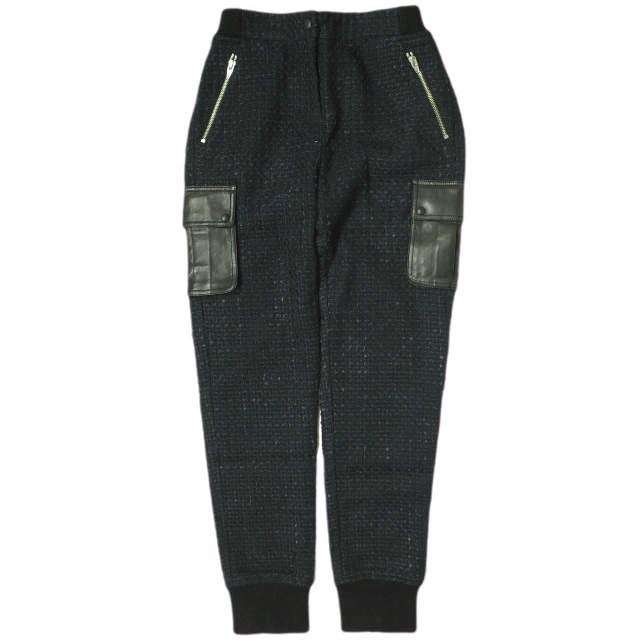 新品 T by ALEXANDER WANG アレキサンダーワン レザーポケット ブークレニットカーゴパンツ 403714F13 XS Indigo/Black 定価71,400円 リブ | 