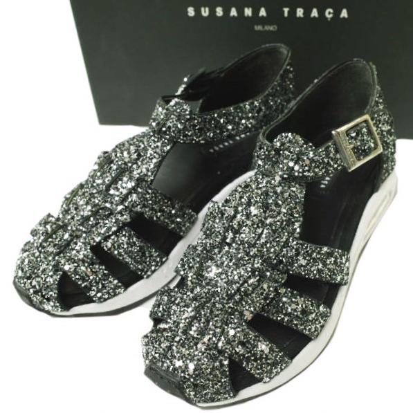 新品 SUSANA TRACA スサナトラサ イタリア製 グリッタースニーカーサンダル 6459GL 36(23cm) BLACK グルカ ストラップ シューズ g12875 | 