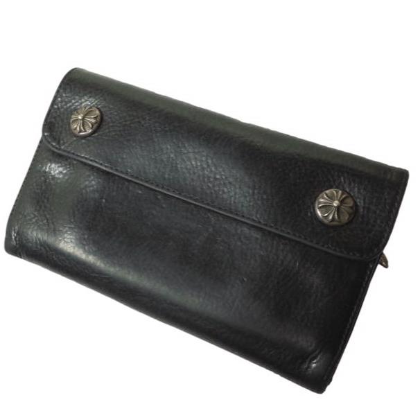 CHROME HEARTS クロムハーツ WAVE WALLET CROSS BUTTONS BLACK HEAVY LEATHER ウェーブウォレット ブラック 長財布 g13291 | 