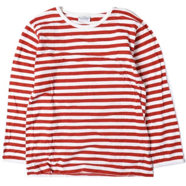 marimekko マリメッコ フィンランド製 ボーダーロングスリーブTシャツ 52631-15033 140 RED 長袖 クルーネック カットソー トップス g13379 | 