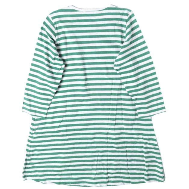 marimekko マリメッコ フィンランド製 コットンボーダーTシャツワンピース 52361-31589 160 Green/White 七分袖 クルーネック トップス |  | 01
