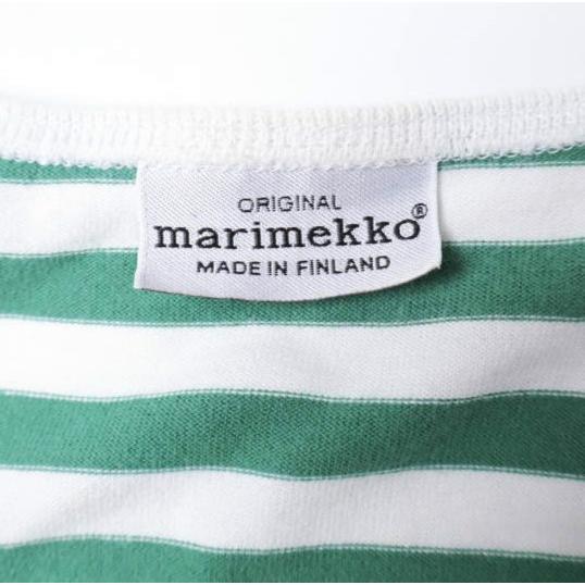 marimekko マリメッコ フィンランド製 コットンボーダーTシャツワンピース 52361-31589 160 Green/White 七分袖 クルーネック トップス |  | 02