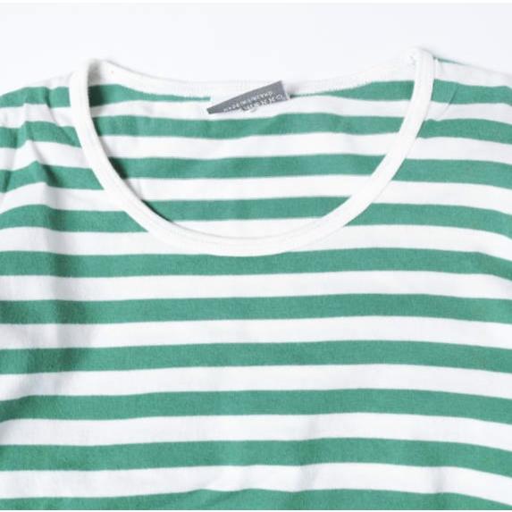 marimekko マリメッコ フィンランド製 コットンボーダーTシャツワンピース 52361-31589 160 Green/White 七分袖 クルーネック トップス |  | 03