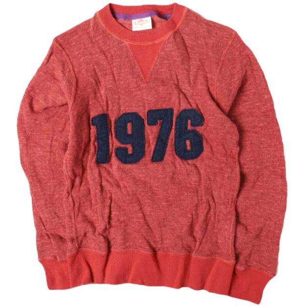BEAMS BOY ビームスボーイ 日本製 1976 フロッキーロゴ Vガゼットクルーネックニット ONE SIZE RED セーター プルオーバー トップス g13389 | 