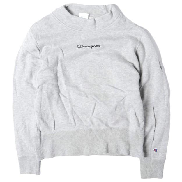 Champion x E hyphen world gallery チャンピオン 別注 ロゴ刺繍 モックネックスウェット GIRLS 150 Gray トレーナー 裏毛 ハイネック | 