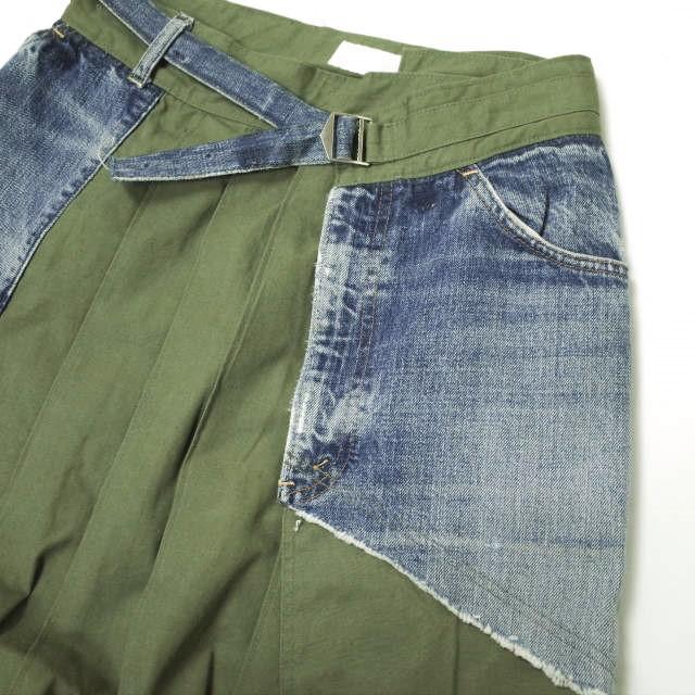 CHANGES チェンジーズ 日本製 VINTAGE REMAKE WRAP PLEATED SKIRT デニム x ミリタリー リメイクラッププリーツスカート ロング g13556 |  | 03