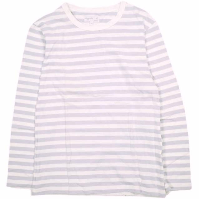 agnes b. アニエスベー 日本製 コットンボーダーロングスリーブTシャツ 0330J008 T1 PURPLE/WHITE 長袖 トップス g13685 | 