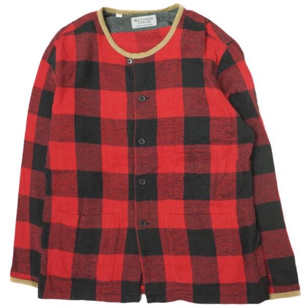 KENNETH FIELD ケネスフィールド 日本製 EZ-JAC III BLOCK CHECK ブロックチェック ノーカラーシャツジャケット XS レッド 長袖 g13764 | 
