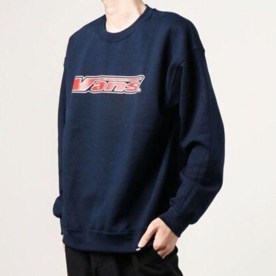 VANS x BEAMS バンズ ビームス 別注 90s Sticker Logo Sweat ロゴプリント 裏起毛 スウェット 121H1040106 L NAVY トレーナー プルオーバー |  | 02