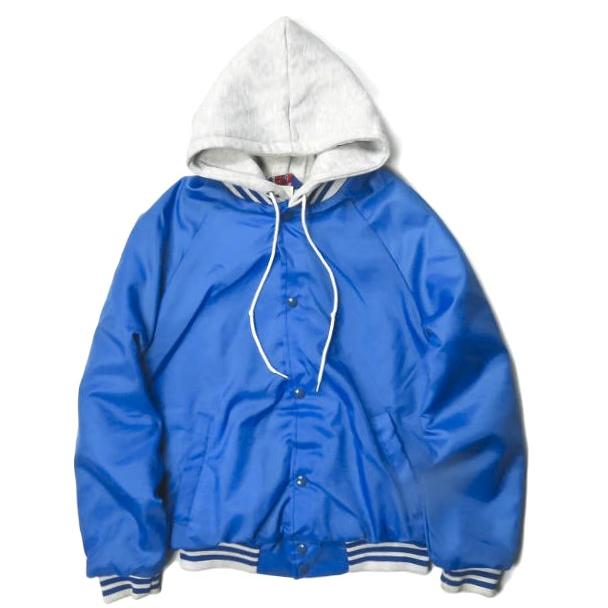 ASW JACKETS x BEAMS BOY アメリカンスピリットウェア 別注 Hooded Award Jacket スウェットドッキング ナイロンスタジャン BLUE | 