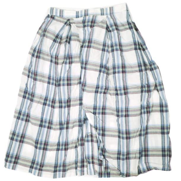 FWK by ENGINEERED GARMENTS エンジニアードガーメンツ Tuck Skirt Cotton Plaid チェックタックスカート １ WHITE/BLUE ボタン フレア | 