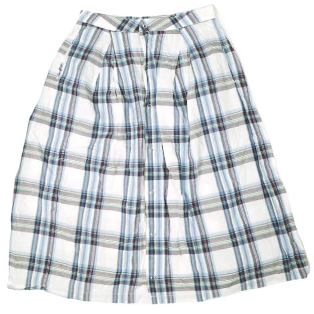 FWK by ENGINEERED GARMENTS エンジニアードガーメンツ Tuck Skirt Cotton Plaid チェックタックスカート １ WHITE/BLUE ボタン フレア |  | 01