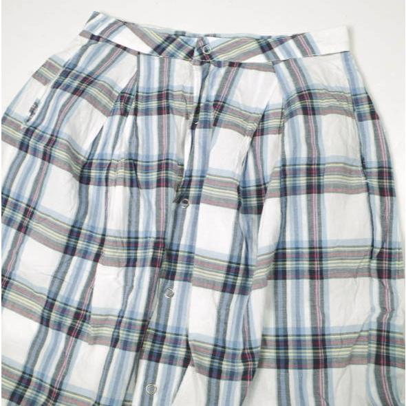 FWK by ENGINEERED GARMENTS エンジニアードガーメンツ Tuck Skirt Cotton Plaid チェックタックスカート １ WHITE/BLUE ボタン フレア |  | 03