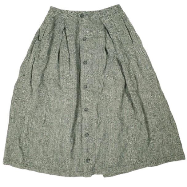 FWK by ENGINEERED GARMENTS エンジニアードガーメンツ Tuck Skirt - Wool HB ウールヘリンボーンタックスカート １ GRAY ボタン フレア | 