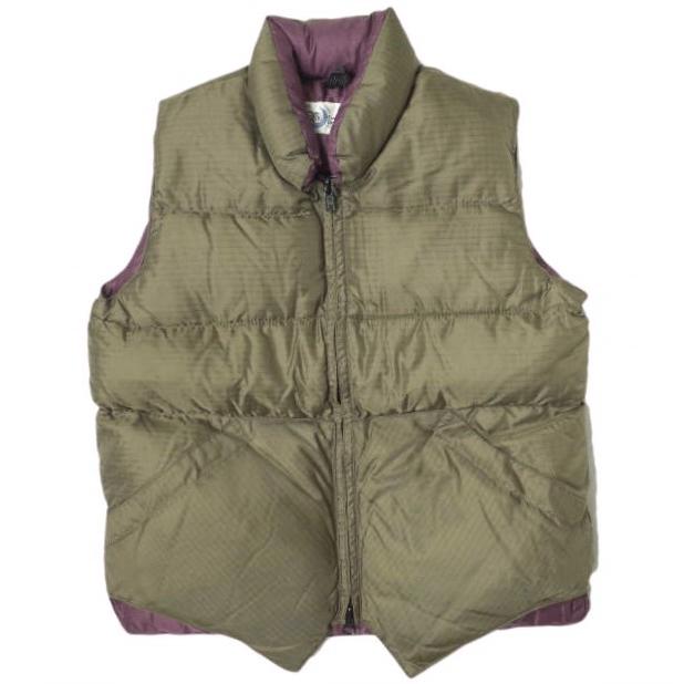 Crescent Down Works クレセントダウンワークス リップストップナイロン ダウンベスト XXXS BROWN KHAKI/PURPLE MADE IN USA g13883 | 