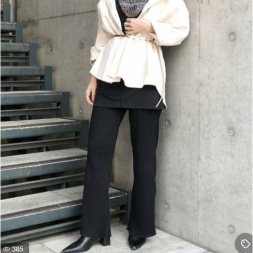 Ray BEAMS レイビームス リブサイドスリットパンツ 63-23-0285-101 0 BLACK ニット コットン イージー ボトムス g13928 |  | 02