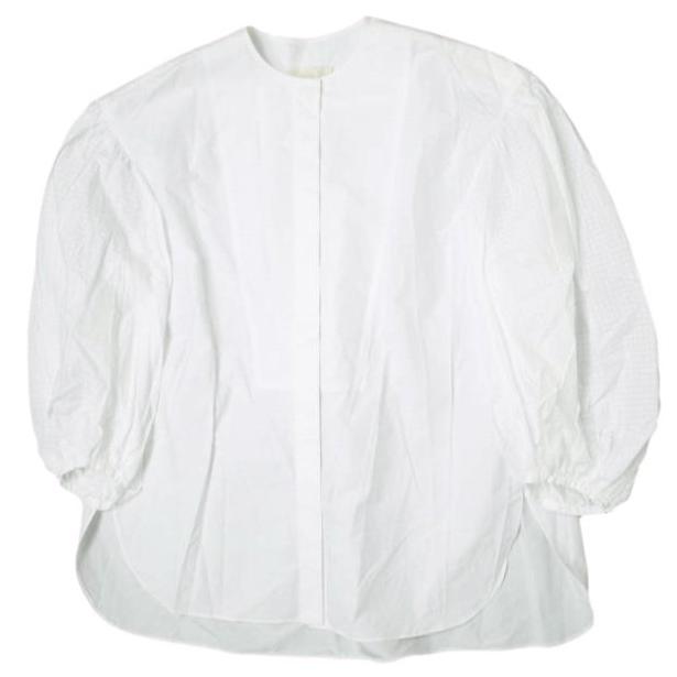 Drawer ドゥロワー 日本製 RESORT1 コットンノーカラーギャザーシャツ 