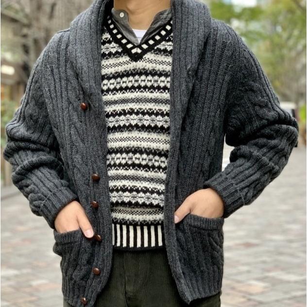 WILLIAM LOCKIE x BEAMS PLUS ウィリアムロッキー 20AW STEWART SHAWL CABLE ケーブルショールカラーカーディガン 11-15-1137-048 S g14774 |  | 02