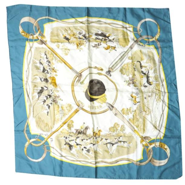 HERMES エルメス カレ90 MEUTES ヴィンテージ 猟犬 シルクスカーフ BLUE 馬柄 総柄 g14807 |  | 01
