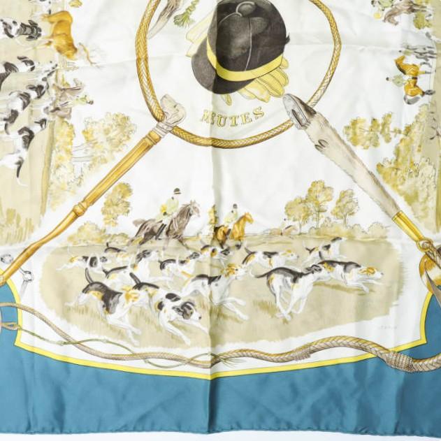 HERMES エルメス カレ90 MEUTES ヴィンテージ 猟犬 シルクスカーフ BLUE 馬柄 総柄 g14807 |  | 03
