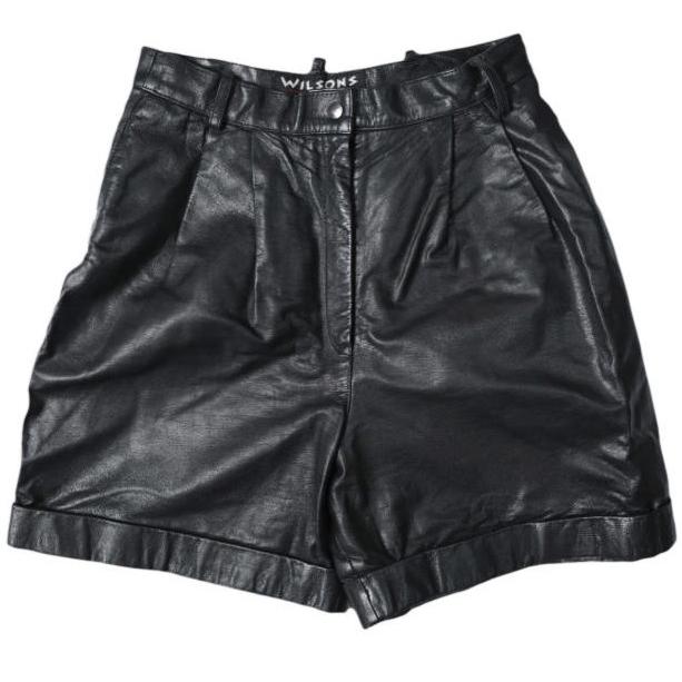 WILSONS LEATHER ウィルソンズレザー 90s 2タックレザーワイドショーツ 95321 10 BLACK ショートパンツ ヴィンテージ ボトムス g14817 | 