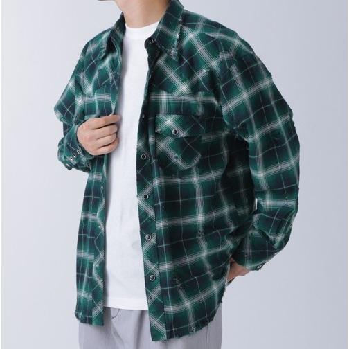 Rafu ラフ 23SS 日本製 Western shirt ダメージ加工チェック Rafu ラフ 23SS 日本製 Western shirt ダメージ加工チェック