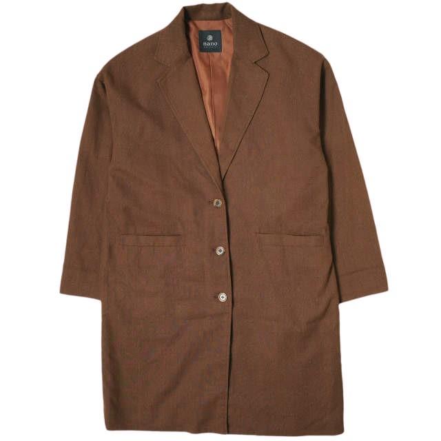 nano universe ナノユニバース リネンブレンドロングジャケットコート 673-0116019 Free ブラウン チェスターコート アウター g14925 | 