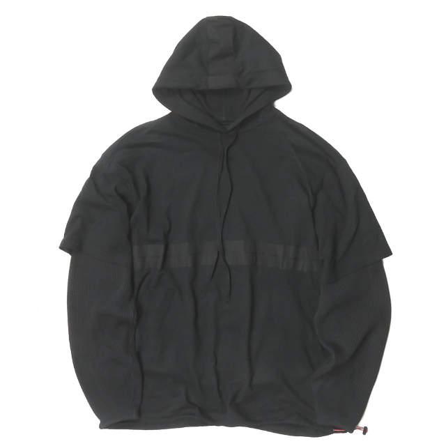 UNRAVEL PROJECT アンレーベルプロジェクト JERSEY DRAWSTRING HOODIE ワッフルレイヤード プルオーバーパーカー S ブラック BEN TAVERNITI | 