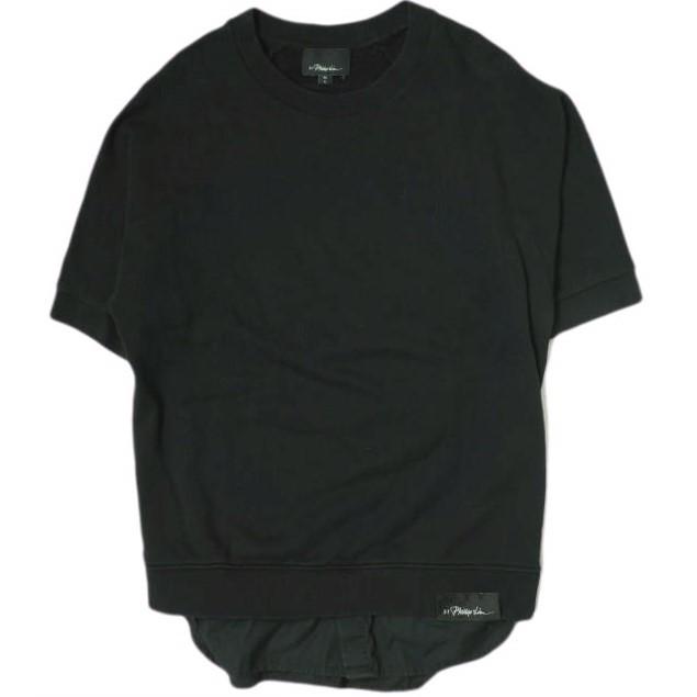 3.1 Phillip Lim フィリップリム SS SWEATSHIRT W POPLIN SHIRT TALL シャツレイヤード ショートスリーブスウェット F181-2485LWFM M Black | 