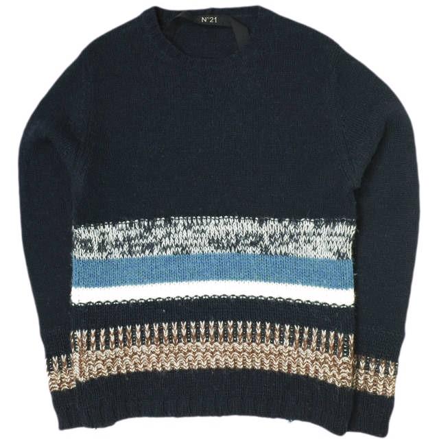 N°21 ヌメロヴェントゥーノ アルパカーボーダークルーネックニット ?P15IN1M0A0067074 46 ネイビー セーター プルオーバー g15088 | 