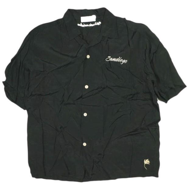 WIND AND SEA ウィンダンシー 日本製 Sandiego レーヨンオープンカラーシャツ L BLACK 半袖 開襟 アロハ トップス g15098 | 