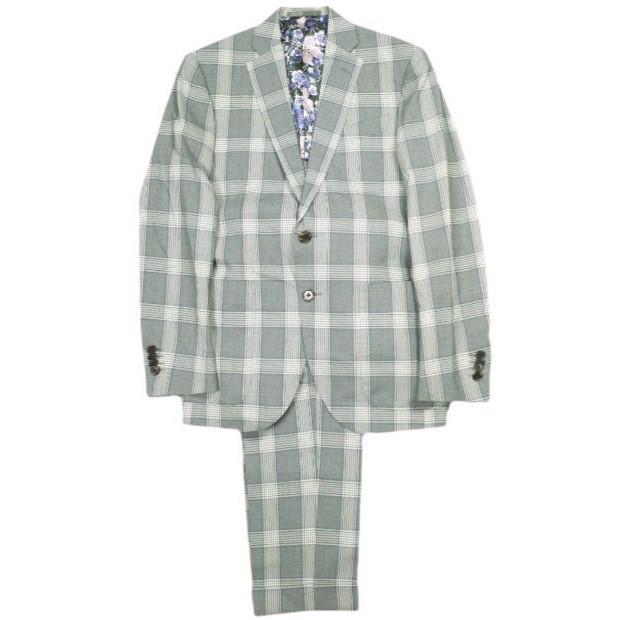 Tollegno 1900 トレーニョ グレンチェックスーツ 春夏モデル オーダーサイズ(M程度) グレー セットアップ ジャケット＆スラックス g15207 | 