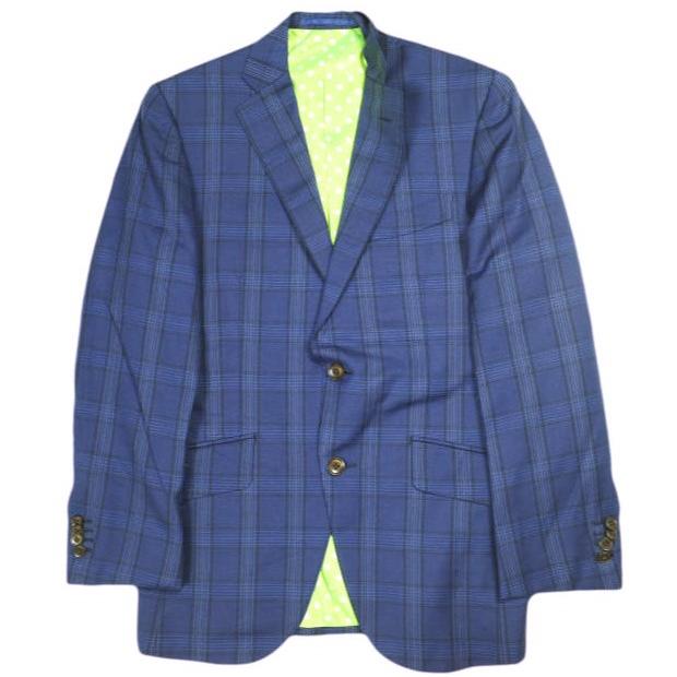 Tollegno 1900 トレーニョ グレンチェック3ピーススーツ 通年モデル オーダーサイズ ネイビー セットアップ ジャケット＆ジレ＆スラックス |  | 01