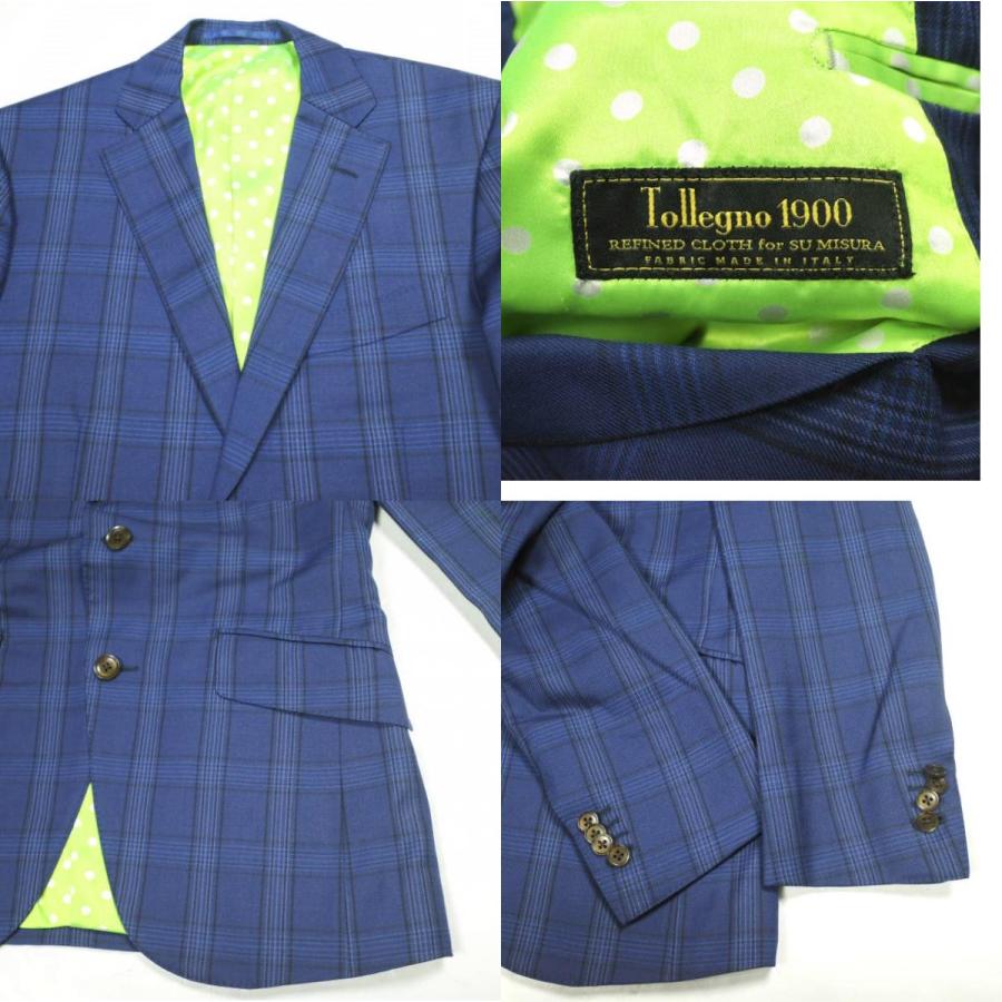 Tollegno 1900 トレーニョ グレンチェック3ピーススーツ 通年モデル オーダーサイズ ネイビー セットアップ ジャケット＆ジレ＆スラックス |  | 07