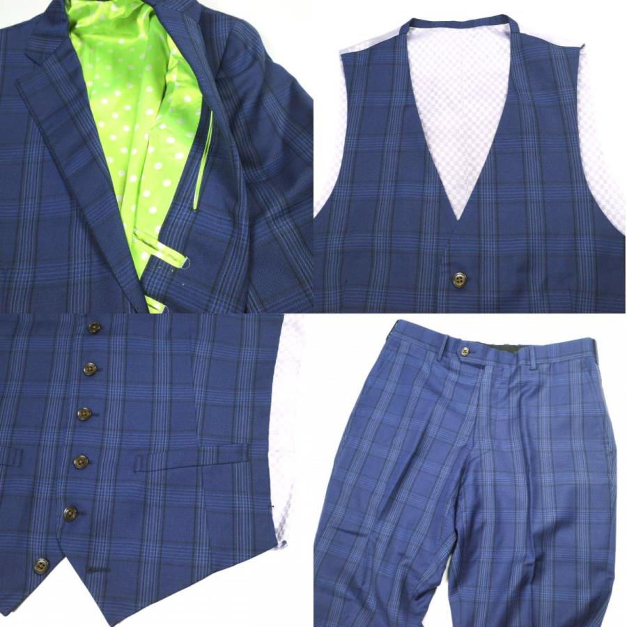 Tollegno 1900 トレーニョ グレンチェック3ピーススーツ 通年モデル オーダーサイズ ネイビー セットアップ ジャケット＆ジレ＆スラックス |  | 08