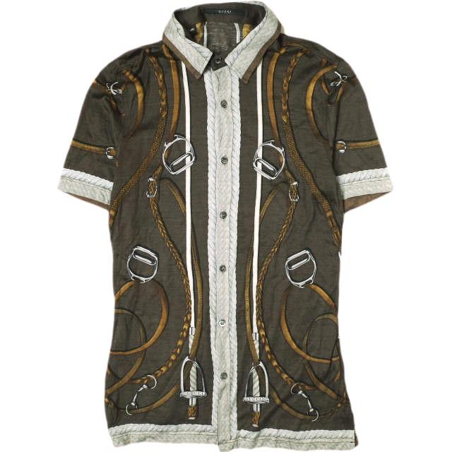GUCCI グッチ イタリア製 2010年製 ホースビット柄 コットンシルクショートスリーブシャツ 259173 Z7720 40(15 3/4) ブラウン 半袖 g15684 | 