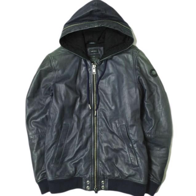 DIESEL ディーゼル ラムレザーパーカー S ネイビー 革ジャン DIESEL ディーゼル ラムレザーパーカー S ネイビー 革ジャン
