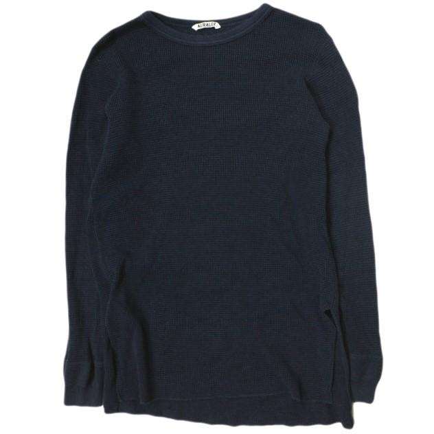 AURALEE オーラリー 日本製 INDIGO WAFFLE P/O インディゴ染めワッフルプルオーバー A5AP02IW 1 ネイビー 長袖 サーマル カットソー g15765 | 
