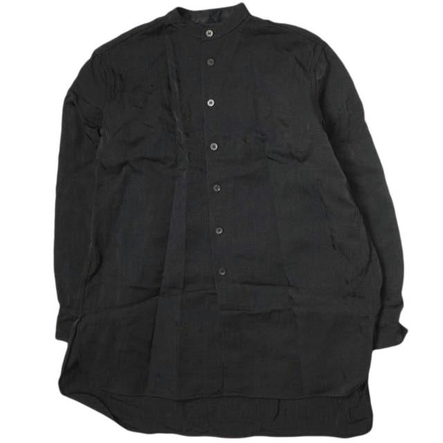 Omar Afridi オマールアフリディ 20AW イギリス製 OMAR SHIRT ナイロンツイル オマールシャツ S BLACK ロング丈ノーカラー ギャザー g15902 | 