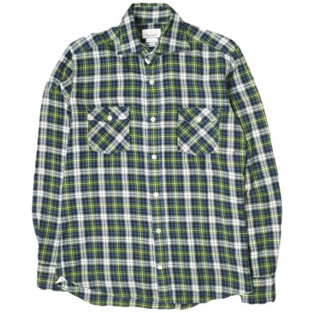 giannetto ジャンネット イタリア製 SLIM FIT チェックワイドカラーシャツ S GREEN 長袖 ホリゾンタルカラー トップス g16070 | 