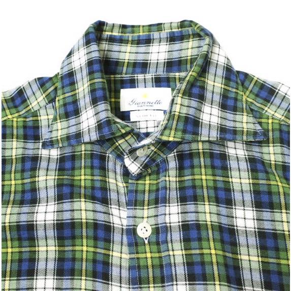 giannetto ジャンネット イタリア製 SLIM FIT チェックワイドカラーシャツ S GREEN 長袖 ホリゾンタルカラー トップス g16070 |  | 03