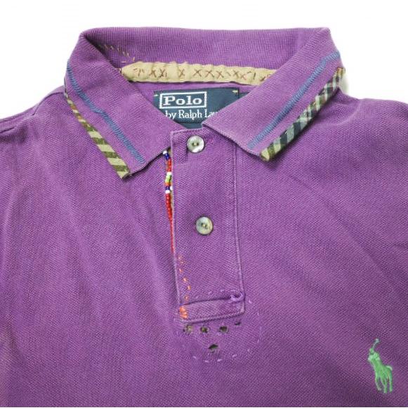 Polo by Ralph Lauren ポロラルフローレン S/S BEADS＆PATCH WORK POLO SHIRTS ビーズ＆パッチワーク鹿の子ポロシャツ S パープル g16381 |  | 03