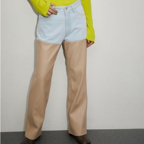 PROVOKE プロヴォーク 23AW Denim × Fake leather Pants デニム＆フェイクレザー ドッキングパンツ PV-070002 ベージュ ジーンズ g16478 |  | 02
