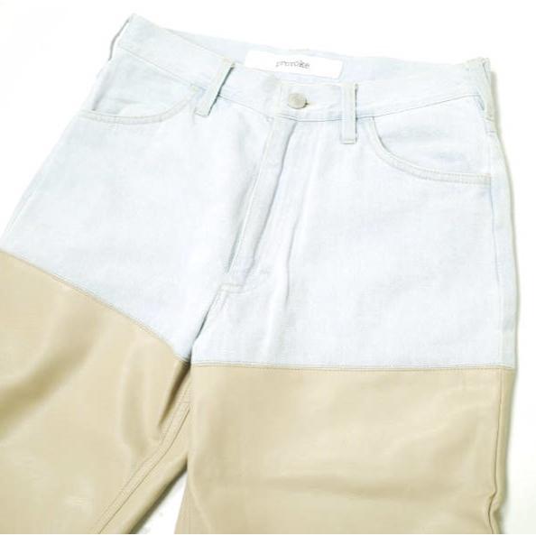 PROVOKE プロヴォーク 23AW Denim × Fake leather Pants デニム＆フェイクレザー ドッキングパンツ PV-070002 ベージュ ジーンズ g16478 |  | 04