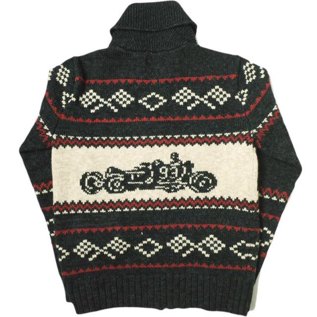 新品 RRL ダブルアールエル カーモチーフ コットンウール ジップカーディガン S Black Double RL 定価225,000円 ショールカラー g16626の画像