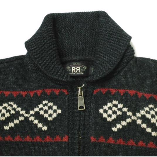 新品 RRL ダブルアールエル カーモチーフ コットンウール ジップカーディガン S Black Double RL 定価225,000円 ショールカラー g16626の画像