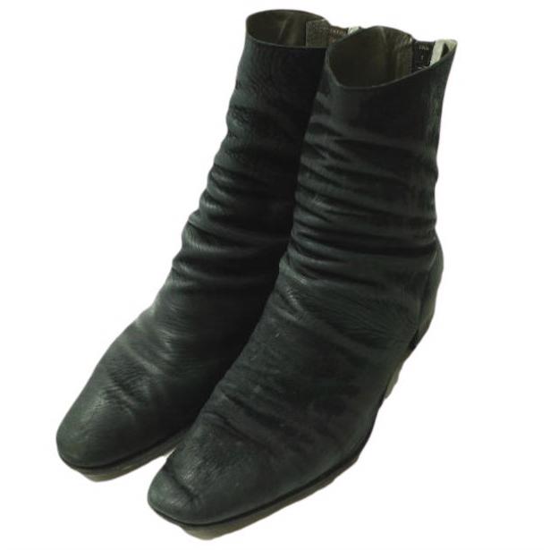 YVES SAINT LAURENT イヴサンローラン イタリア製 バックジップヒールブーツ 276683 41.5(26.5cm) ブラック レザー 皺加工 シューズ g16658 | 