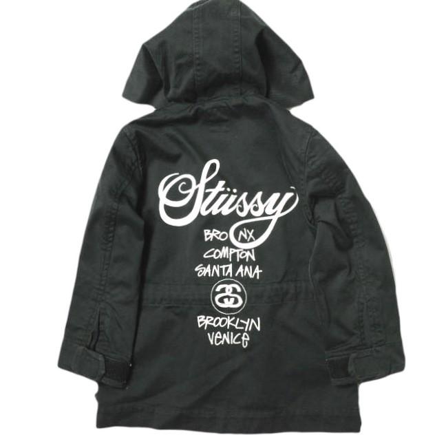 STUSSY ステューシー KIDS ワールドツアーロゴ コットンツイル フーデッドジャケット S/90 ブラック 子供用 キッズ ジャンパー g16695 |  | 01