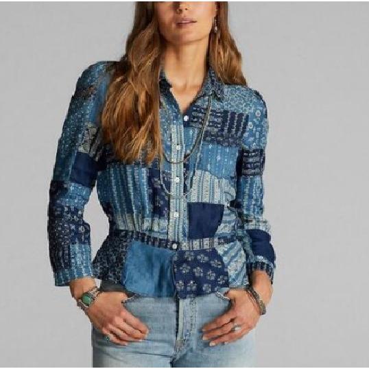 RRL ダブルアールエル バンダナパッチワークリネンシャツ 282879005001 1 インディゴ Double RL ペイズリー レディース トップス g16730 |  | 02